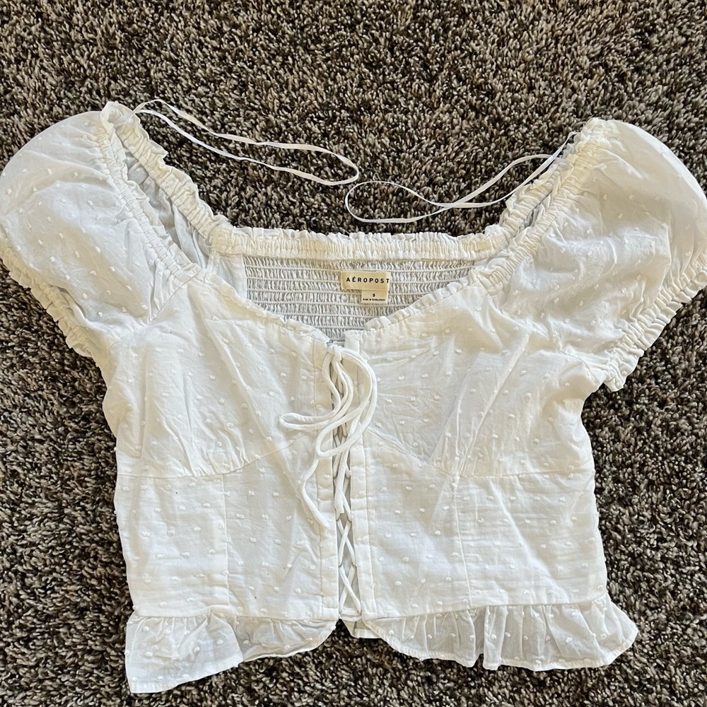 Aeropostale White Puff Sleeve Crop Blouse